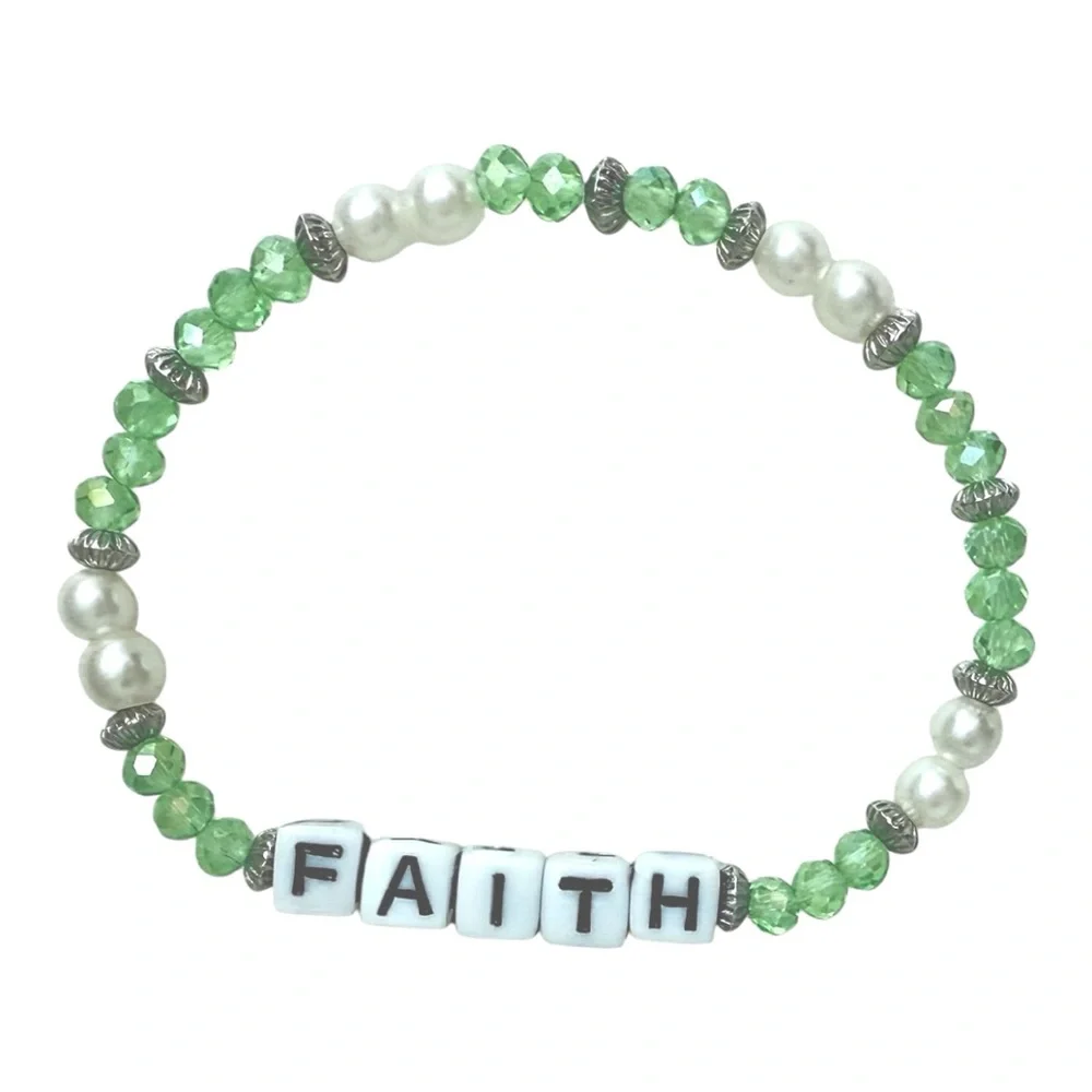 Faith Bracelet- 7β - Words Bracelet stretch FAITH Bracelet, crystals and pearls - Picture 4 of 6